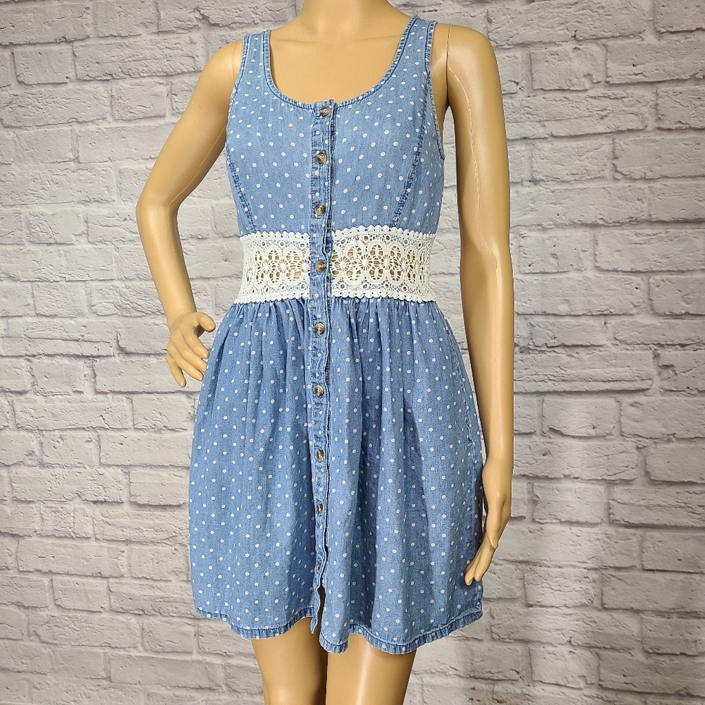 Anthropology Pins and needles denim lace dress